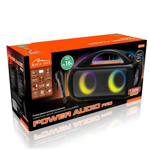 Głośnik POWER AUDIO PRO MT3184 Karaoke/Bluetooth 5.3/TWS/MP3/MicroSD/USB/Jack 6.3/AUX/Equalizer/USB-C/IPX5/RGB/16h/RMS 60W/PMPO  Media-Tech