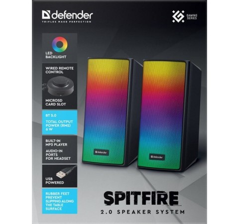 Głośniki komputerowe SPITFIRE 2.0 6W LED USB Defender