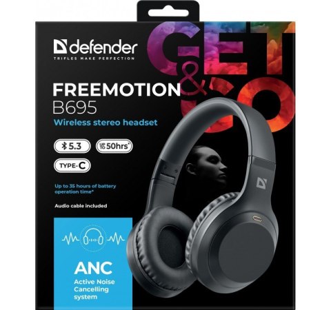 Słuchawki bezprzewodowe nauszne ANC Freemotion B695 Czarne Defender