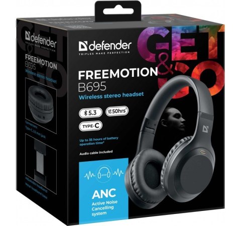 Słuchawki bezprzewodowe nauszne ANC Freemotion B695 Czarne Defender