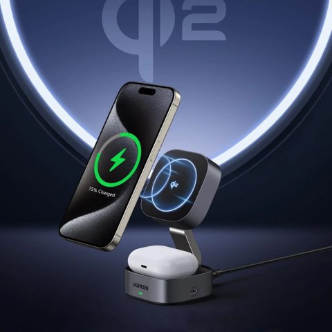 3w1 Ładowarka indukcyjna MagSafe Qi2 USB-C do telefonu słuchawek - czarna UGREEN