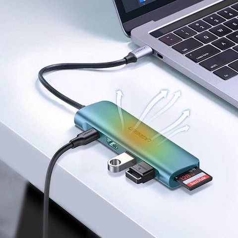 6w1 HUB adapter USB-C - HDMI USB-A USB-C PD czytnik SD TF - szary UGREEN