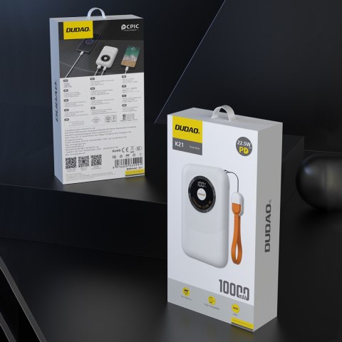 Powerbank K21 Mini 10000mAh 22.5W USB-A / USB-C - beżowy DUDAO