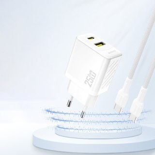 Szybka ładowarka sieciowa 25W USB-A USB-C - biała DUDAO
