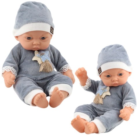 Lalka Bobas W Szarej Piżamce z Gwiazdkami Czapeczka LEAN Toys