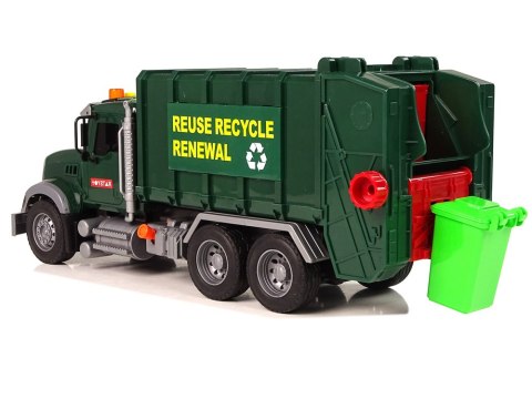 Samochód Śmieciarka Kosze Ciemnozielona Dźwięki Światła LEAN Toys