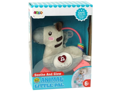 Interaktywna Edukacyjna Zebra Szara Dźwięk Melodie Gryzak Grzechotka LEAN Toys