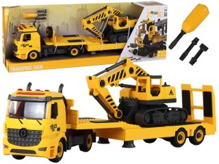 Laweta Do Składania Z Koparką Gąsienicową Dźwięk Światła DIY Żółty LEAN Toys