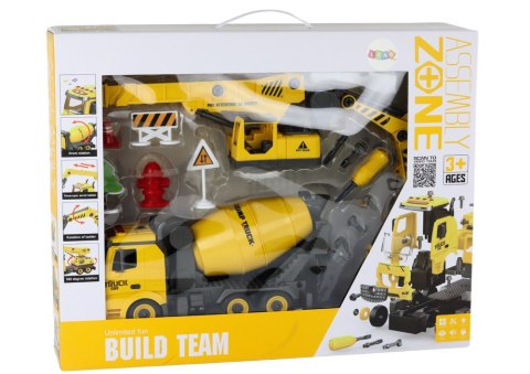 Pojazdy Budowlane Dźwięk Światła 1:12 DIY Betoniarka Dźwig Koparka LEAN Toys