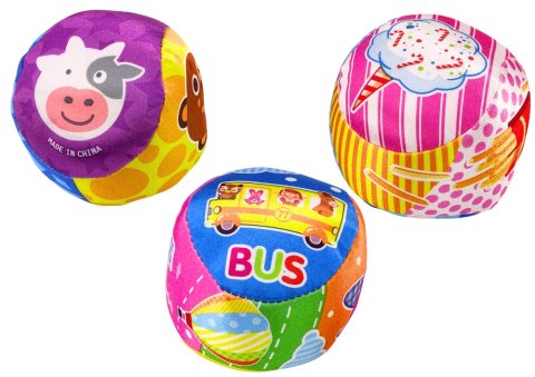 Miękka Piłeczka Z Grzechotką Kolorowa Piłka Zwierzątka Owoce MIX 10cm LEAN TOYS