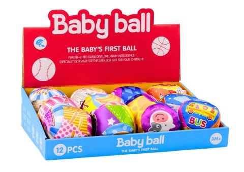 Miękka Piłeczka Z Grzechotką Kolorowa Piłka Zwierzątka Owoce MIX 10cm LEAN TOYS