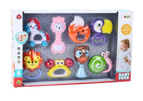 Zestaw Grzechotek Gryzaczków Dla Niemowląt Zwierzątka 8 Szt LEAN Toys