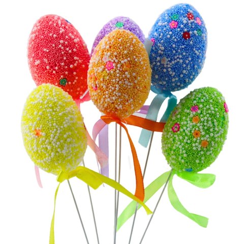 Jajka Wielkanocne Na Piku Druciku Kolorowe Białe Wzorki Wstążka Ozdoba 6szt LEAN