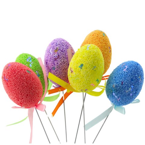 Jajka Wielkanocne Na Piku Druciku Kolorowe Nutki Wstążka Ozdoba 6szt LEAN