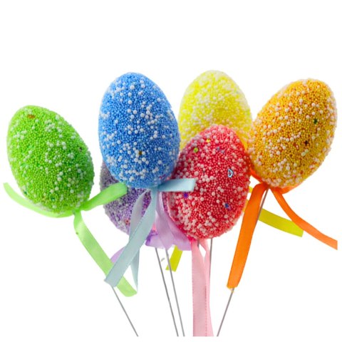 Jajka Wielkanocne Na Piku Druciku Kolorowe Wzorki Wstążka Ozdoba 6szt B LEAN