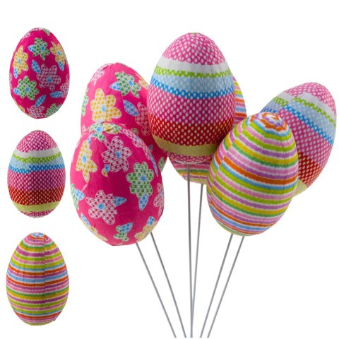 Jajka Wielkanocne Na Piku Druciku Kropki Kwiatki Paski Ozdoba Kolorowe 6szt LEAN