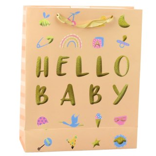 Torba Prezentowa Dla Dziecka Hello Baby Brzoskwiniowa 32 x 26 x 10cm LEAN