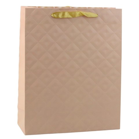 Torba Prezentowa Z Tłoczeniem Jasno Beżowa 32 x 26 x 10cm LEAN
