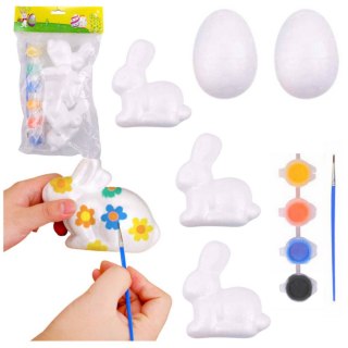 Zestaw Do Malowania Styropianowych Ozdób 3 Zające 2 Jajka Farby LEAN TOYS