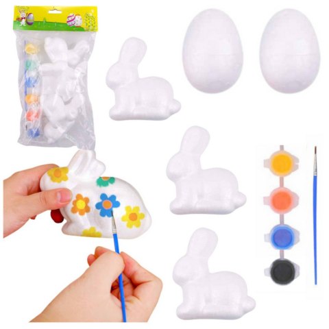Zestaw Do Malowania Styropianowych Ozdób 3 Zające 2 Jajka Farby LEAN TOYS