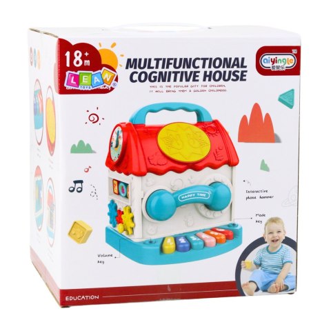 Domek Edukacyjny Kostka Interaktywna Grzechotka Sorter Dźwięki Kolorowy LEAN Toys