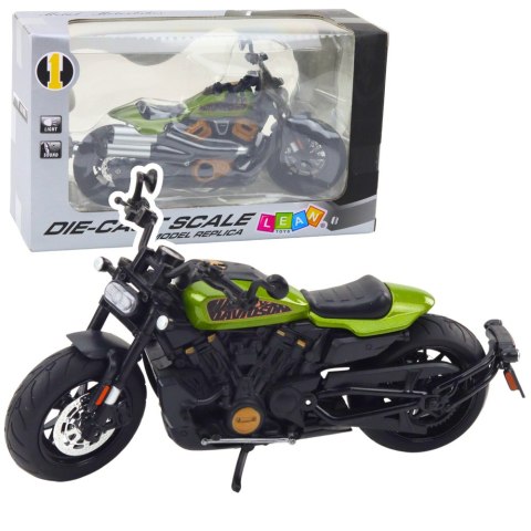 Motocykl Chopper Metalowy Światła Dźwięki Czarny Zielone Elementy 1:12 LEAN Toys