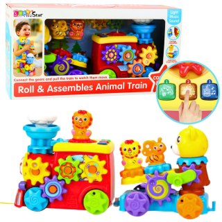 Muzyczny Pociąg Interaktywny Dla Malucha Miś Koła Zębate Kolorowy LEAN Toys