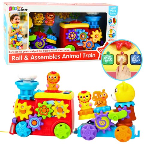 Muzyczny Pociąg Interaktywny Dla Malucha Miś Koła Zębate Kolorowy LEAN Toys