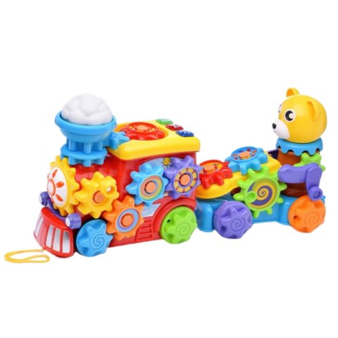 Muzyczny Pociąg Interaktywny Dla Malucha Miś Koła Zębate Kolorowy LEAN Toys
