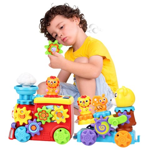 Muzyczny Pociąg Interaktywny Dla Malucha Miś Koła Zębate Kolorowy LEAN Toys