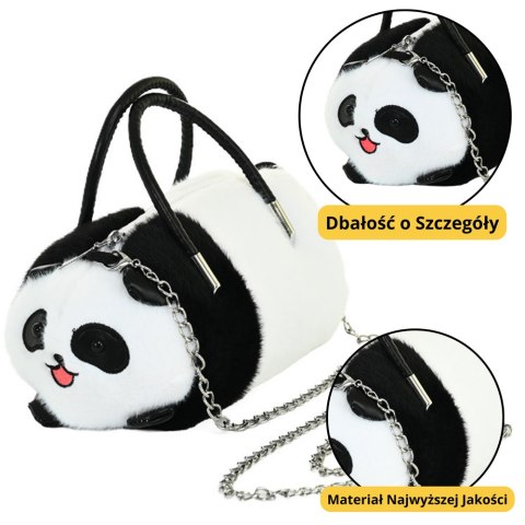 Pluszowa Torba Panda Uchwyty Metalowy Łańcuszek Czarno Biała 20cm LEAN Toys