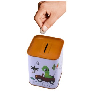 Skarbonka Dinozaur W Samochodzie Nauka Oszczędzania Metalowa 11x8cm LEAN TOYS
