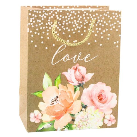 Torba Prezentowa Napis Love Kwiaty 23 x 18 x 10,5 cm LEAN
