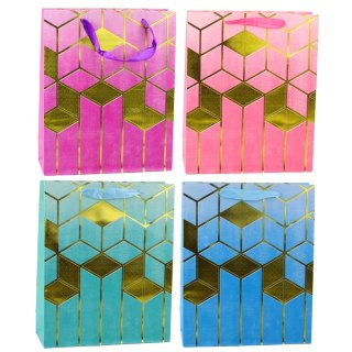 Torba Prezentowa Papierowa Wzory Geometryczne Złote 32 x 26 x 12 cm LEAN