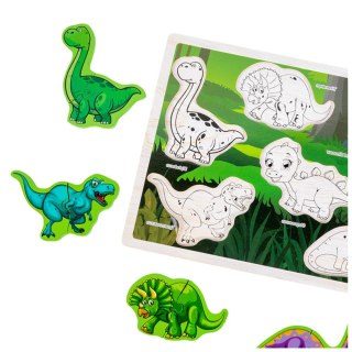 Układanka Drewniana Dinozaury Puzzle Kształty Plansza 12El LEAN Toys