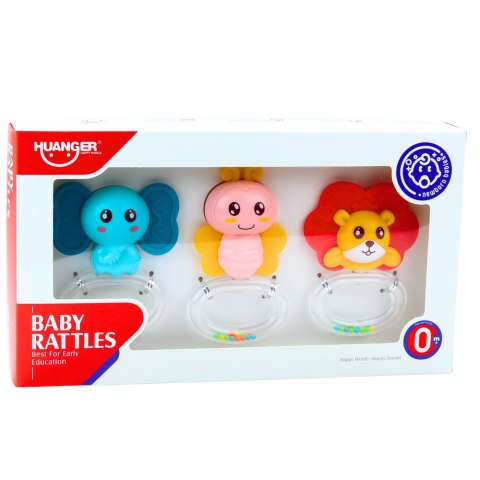 Zestaw Gryzaków Grzechotek Dla Niemowlaka Zwierzątka 3 ele. LEAN Toys