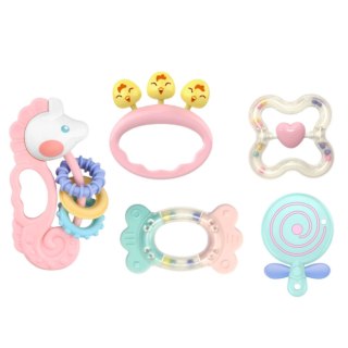 Zestaw Gyzaków Grzechotek Sensorycznych Dla Niemowląt Różowe 5szt LEAN Toys