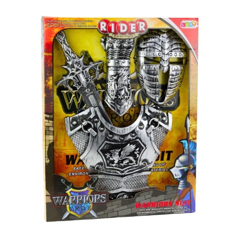 Duży Zestaw Rycerski Maska Zbroja Miecz Ochraniacz Srebrny LEAN Toys