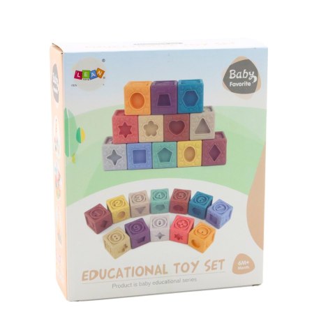 Klocki Miękkie Sensoryczne Edukacyjne Strukturowe Kolorowe 12szt LEAN Toys