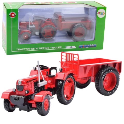 Metalowy Traktor Rolniczy Z Przyczepą Czerwony 1:18 LEAN Toys