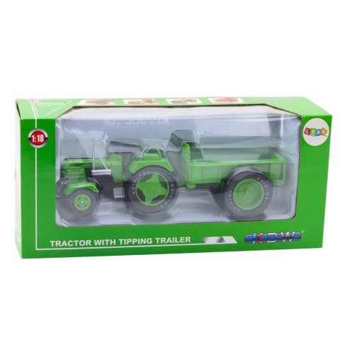 Metalowy Traktor Rolniczy Z Przyczepą Zielony 1:18 LEAN Toys