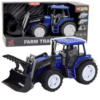 Traktor Farmerski Z Ruchomą Łyżką Światła Dźwięki Niebieski 1:10 LEAN Toys