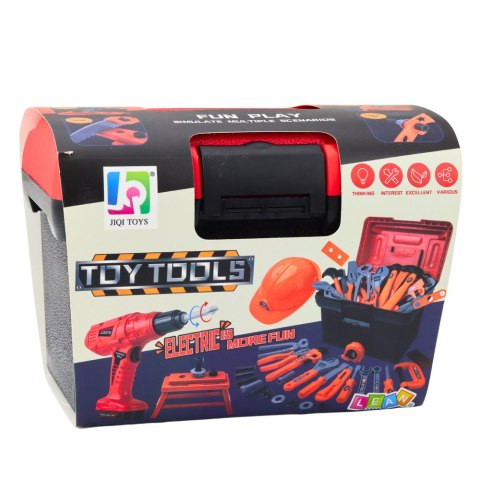 Zestaw Majsterkowicza Skrzynka Z Narzędziami Wiertarka Na Baterie 55el LEAN Toys