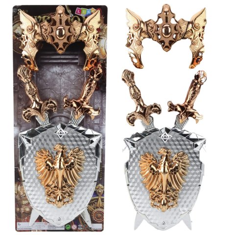 Zestaw Rycerski Tarcza Dwa Miecze Maska Srebrny Złoty Orzeł LEAN TOYS