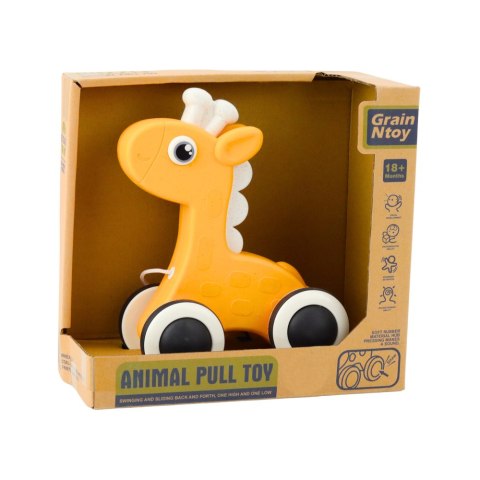 Żyrafa Zabawka Do Ciągnięcia Na Sznurku Piszczałka Eko Żółta LEAN Toys