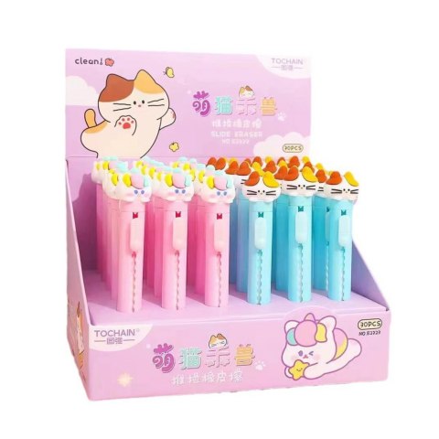 Gumka W Pisaku Wysuwana Z Figurką Kota Niebieski Różowy LEAN