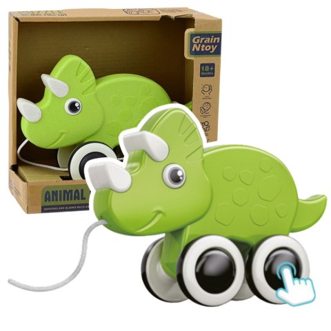 Dinozaur Zabawka Do Ciągnięcia Na Sznurku Piszczałka Eko Zielony LEAN Toys