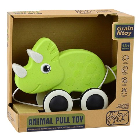 Dinozaur Zabawka Do Ciągnięcia Na Sznurku Piszczałka Eko Zielony LEAN Toys