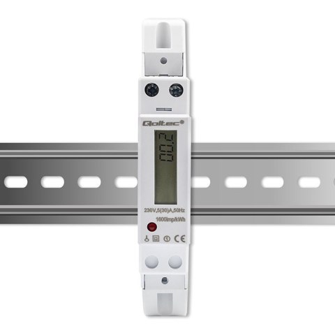 Jednofazowy elektroniczny licznik | miernik zużycia energii na szynę DIN | 230V | 30A | LCD | 1P Qoltec