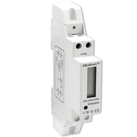 Jednofazowy elektroniczny licznik | miernik zużycia energii na szynę DIN | 230V | 30A | LCD | 1P Qoltec